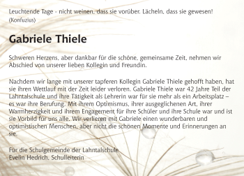Traueranzeige von Gabriele Thiele von 560 Gießener Anzeiger