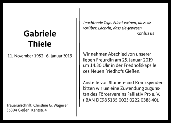 Traueranzeige von Gabriele Thiele von 560 Gießener Anzeiger