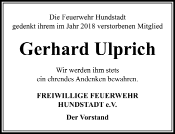 Traueranzeige von Gerhard Ulprich von 564 Usinger Anzeiger