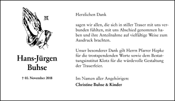 Traueranzeige von Hans-Jürgen Buhse von 206 WT - Weilburger Tageblatt (140)