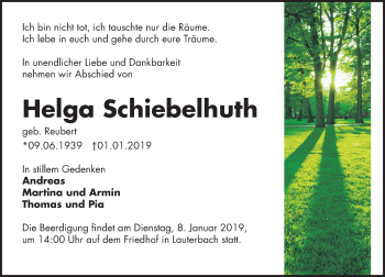 Traueranzeige von Helga Schiebelhuth von VRM Trauer