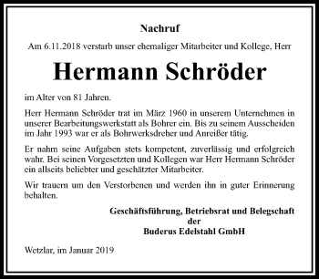 Traueranzeige von Hermann Schröder von 201 WNZ - Wetzlarer Neue Zeitung (110)