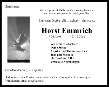 Traueranzeige von Horst Emmrich von VRM Trauer