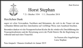 Traueranzeige von Horst Stephan von 564 Usinger Anzeiger