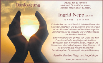 Traueranzeige von Ingrid Nepp von 560 Gießener Anzeiger