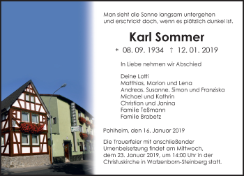 Traueranzeige von Karl Sommer von 560 Gießener Anzeiger