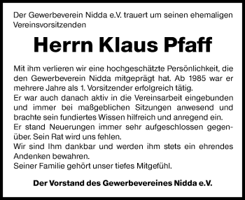 Traueranzeige von Klaus Pfaff von 561 Kreisanzeiger