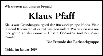Traueranzeige von Klaus Pfaff von 561 Kreisanzeiger