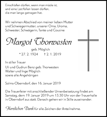 Traueranzeige von Margot Thorwesten von 201 WNZ - Wetzlarer Neue Zeitung (110)