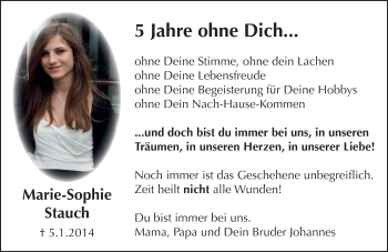 Traueranzeige von Marie-Sophie Stauch von 561 Kreisanzeiger