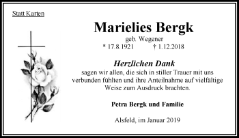 Traueranzeige von Marielies Bergk von VRM Trauer