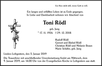 Traueranzeige von Toni Rödl von 560 Gießener Anzeiger