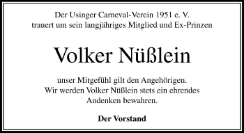 Traueranzeige von Volker Nüßlein von 564 Usinger Anzeiger