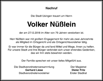 Traueranzeige von Volker Nüßlein von 564 Usinger Anzeiger