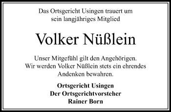 Traueranzeige von Volker Nüßlein von 564 Usinger Anzeiger