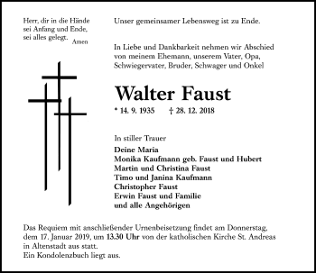 Traueranzeige von Walter Faust von 561 Kreisanzeiger