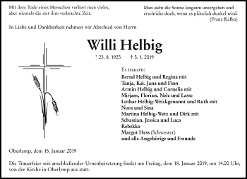 Traueranzeige von Willi Helbig von 201 WNZ - Wetzlarer Neue Zeitung (110)