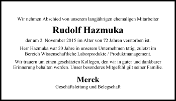 Traueranzeige von Rudolf Hazmuka von trauer.echo-online.de