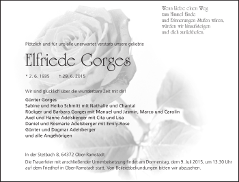 Traueranzeige von Elfriede Gorges von Echo-Zeitungen (Gesamtausgabe)