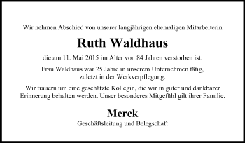 Traueranzeige von Ruth Waldhaus von Echo-Zeitungen (Gesamtausgabe)