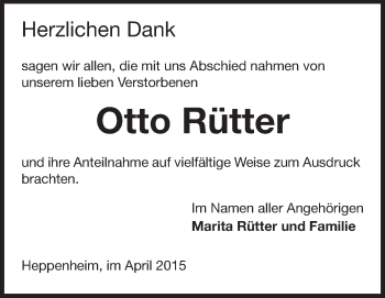 Traueranzeige von Otto Rütter von Starkenburger Echo