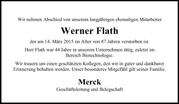 Traueranzeige von Werner Flath von Echo-Zeitungen (Gesamtausgabe)