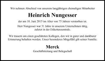 Traueranzeige von Heinrich Nungesser von Echo-Zeitungen (Gesamtausgabe)