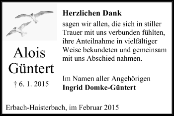 Traueranzeige von Alois Güntert von Odenwälder Echo