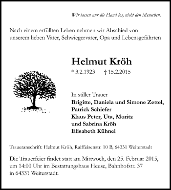 Traueranzeige von Helmut Kröh von Echo-Zeitungen (Gesamtausgabe)