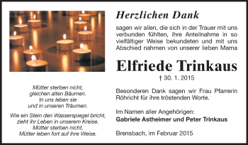 Traueranzeige von Elfriede Trinkaus von Echo-Zeitungen (Gesamtausgabe)