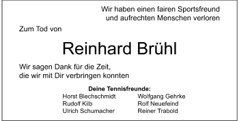 Traueranzeige von Reinhard Brühl von Echo-Zeitungen (Gesamtausgabe)
