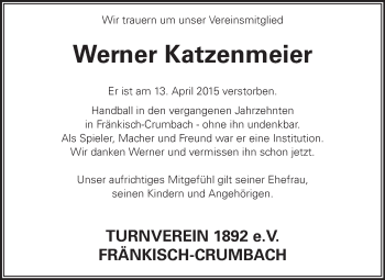 Traueranzeige von Werner Katzenmeier von Echo-Zeitungen (Gesamtausgabe)