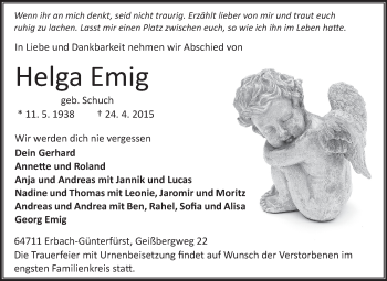 Traueranzeige von Helga Emig von Odenwälder Echo
