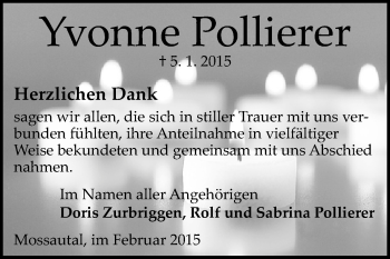 Traueranzeige von Yvonne Pollierer von Odenwälder Echo