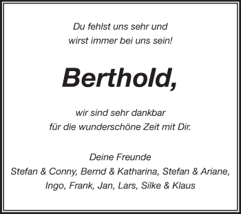 Traueranzeige von Berthold Kraft von Echo-Zeitungen (Gesamtausgabe)