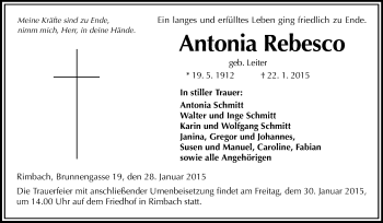 Traueranzeige von Antonia Rebesco von Starkenburger Echo