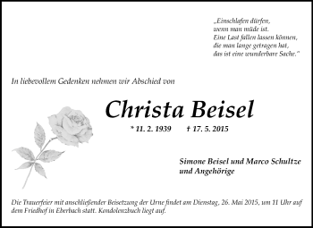 Traueranzeige von Christa Beisel von Odenwälder Echo