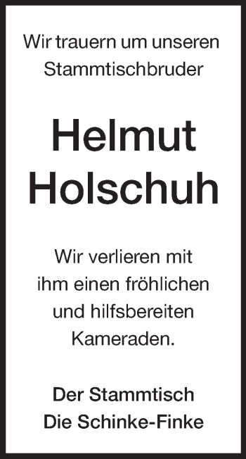 Traueranzeige von Helmut Holschuh von Odenwälder Echo