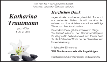 Traueranzeige von Katharina Trautmann von Odenwälder Echo