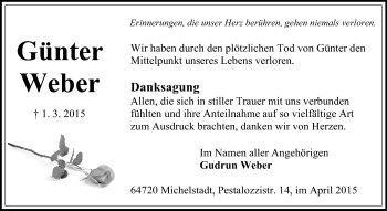 Traueranzeige von Günter Weber von Odenwälder Echo