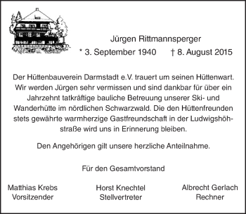 Traueranzeige von Jürgen Rittmannsperger von trauer.echo-online.de