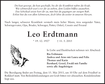 Traueranzeige von Leo Erdtmann von Echo-Zeitungen (Gesamtausgabe)
