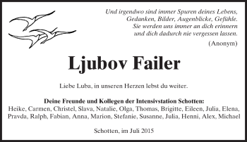 Traueranzeige von Ljubov Failer von  Kreisanzeiger