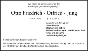 Traueranzeige von Otto Friedrich Jung von Echo-Zeitungen (Gesamtausgabe)