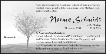 Traueranzeige von Norma Schmidt von Echo-Zeitungen (Gesamtausgabe)