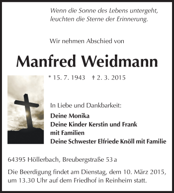 Traueranzeige von Manfred Weidmann von Echo-Zeitungen (Gesamtausgabe)