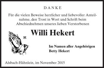 Traueranzeige von Willi Hekert von trauer.echo-online.de