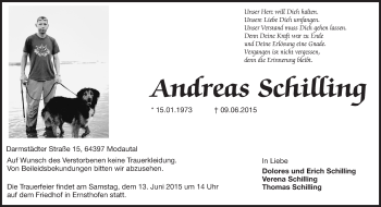 Traueranzeige von Andreas Schilling von Echo-Zeitungen (Gesamtausgabe)