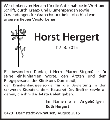 Traueranzeige von Horst Hergert von trauer.echo-online.de