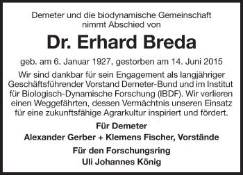 Traueranzeige von Erhard Breda von Echo-Zeitungen (Gesamtausgabe)